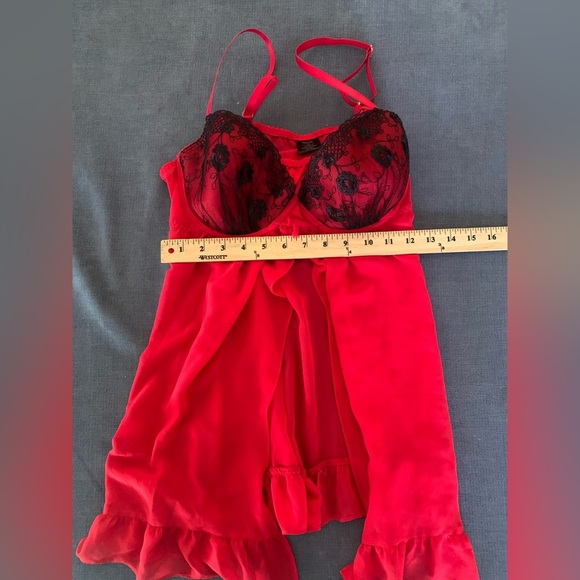 Womens Apt 9 Intimates Red & Black Lace Slit Ruffled Spaghetti Strap Lingerie XL - Picture 7 of 8